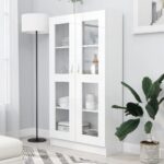 Chic White Display Cabinet Glass Doors Storage Bookcase Organizer Shelf Unit