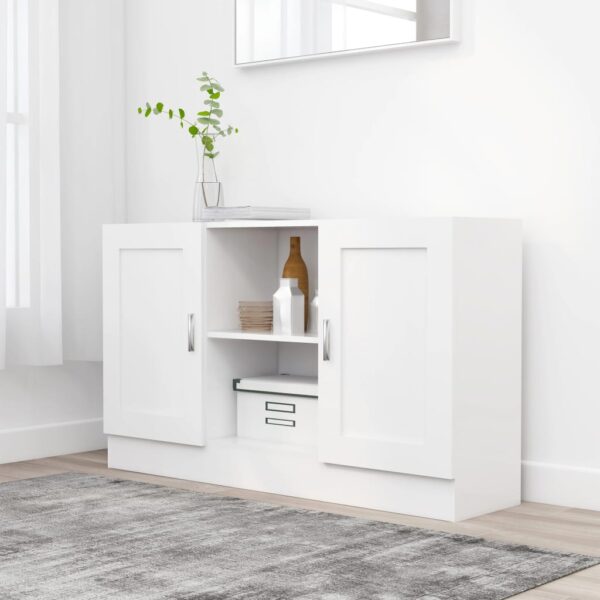 Chic White Storage Sideboard Cabinet Engineered Wood Spacious Organizer Shelf