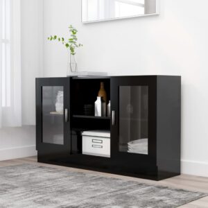 Chic Black Display Storage Cabinet with Glass Doors Elegant Engineered Wood