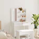 Elegant White Dressing Table with Mirror Modern Vanity Makeup Storage Desk