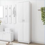 Chic White Engineered Wood Hallway Wardrobe High Cabinet with Storage Compartments