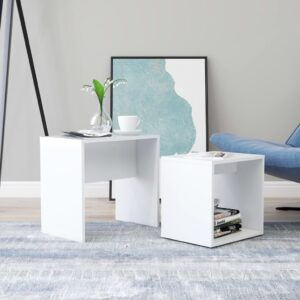 Chic White Nesting Coffee Table Set Modern Engineered Wood Space-Saving Design