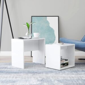 Chic High Gloss White Nesting Coffee Table Set Space-Saving Engineered Wood