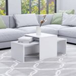 Elegant White Coffee Table Set Nesting End Side Tables Engineered Wood Chic Decor