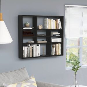 Chic Black Wall Mounted Shelf Display Storage Organizer Engineered Wood Decor