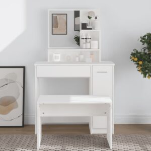 Elegant White Vanity Makeup Dressing Table Set with Mirror and Storage Shelves