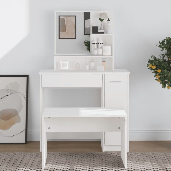 Elegant White Vanity Makeup Dressing Table Set with Mirror and Storage Shelves