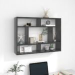 High Gloss Grey Floating Wall Shelf Display Storage Engineered Wood Modern Chic