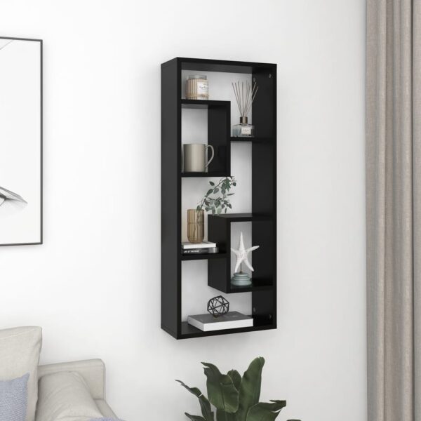 Chic Black Wall Mounted Shelf Storage Display Engineered Wood Home Organizer