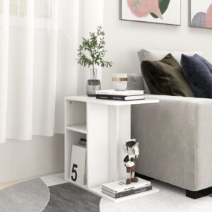 Chic White Engineered Wood Side Table Modern Storage Organizer Versatile Use