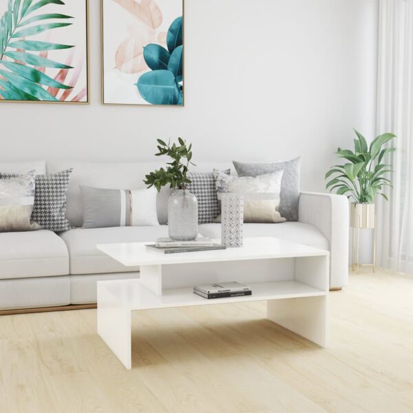 Modern White Coffee Table with Storage Shelf for Living Room Easy Assembly