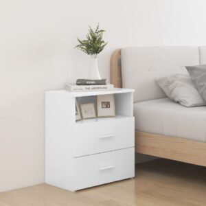 Modern White Bedside Cabinets Pair with Drawers and Shelf Storage Wood Finish