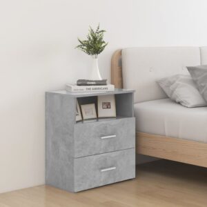 Modern Concrete Grey Bedside Cabinet Nightstand with Drawers and Shelf