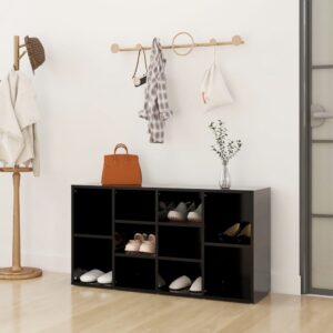 Black Engineered Wood Shoe Bench Organizer Storage Cabinet with Shelves