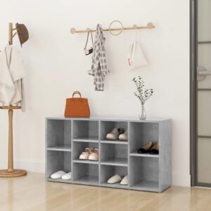 Modern Concrete Grey Shoe Bench Storage Organizer Engineered Wood Multi-Use