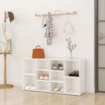 High Gloss White Shoe Bench Organizer Storage Cabinet with Shelves Wood Furniture