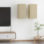 Chic Sonoma Oak Wall-Mounted TV Cabinets Set with Shelves for Living Room