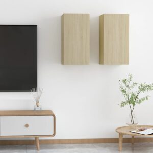 Chic Sonoma Oak Wall-Mounted TV Cabinets Set with Shelves for Living Room