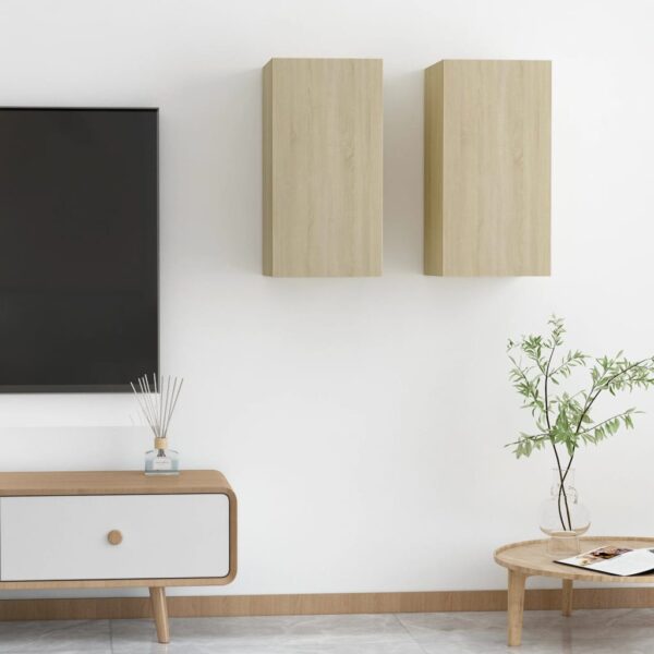 Chic Sonoma Oak Wall-Mounted TV Cabinets Set with Shelves for Living Room