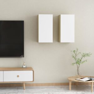 Chic White Sonoma Oak Wall-Mounted TV Cabinets Set with Shelves Engineered Wood