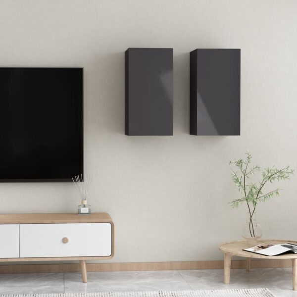 High Gloss Grey Wall-Mounted TV Cabinet Set with Shelves Engineered Wood