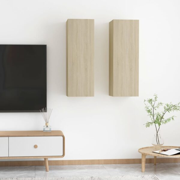 Modern Sonoma Oak Wall-Mounted TV Cabinet Set with Shelves for Living Room