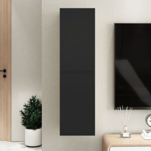 Modern Black Wall-Mounted TV Cabinet Engineered Wood Media Console with Shelves