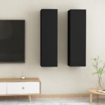 Chic Black Wall-Mounted TV Cabinet Set Dual Shelves Engineered Wood Media Unit