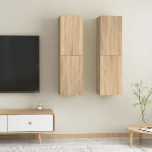 Chic Sonoma Oak Wall-Mounted TV Cabinet Set with Shelves for Living Room Storage