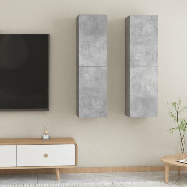 Modern Concrete Grey Wall-Mounted TV Cabinets Set with Shelves for Living Room