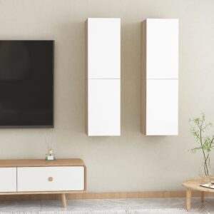 Chic White Sonoma Oak Wall-Mounted TV Cabinet Set with Shelves Engineered Wood