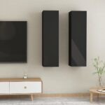 TV Cabinets 2 pcs High Gloss Black 30.5x30x110 cm Engineered Wood