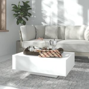 Modern White Coffee Table Durable Engineered Wood Living Room Side Accent Table