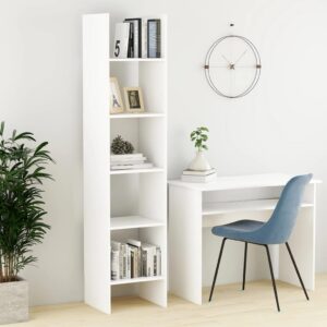 Modern White Book Cabinet Tall Engineered Wood Storage Organizer Shelf Display