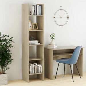 Modern Sonoma Oak Bookshelf Cabinet Tall Engineered Wood Storage Organizer