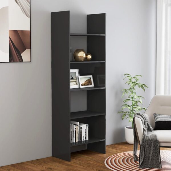 Book Cabinet High Gloss Grey 60x35x180 cm Engineered Wood