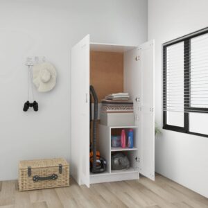 Chic White Engineered Wood Wardrobe Large Compartment Easy Clean Home Storage