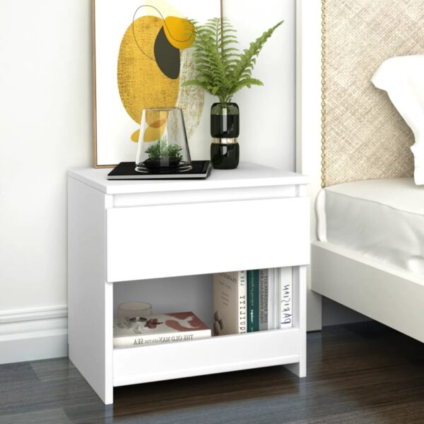 Elegant White Bedside Cabinet Nightstand with Drawer Modern Engineered Wood