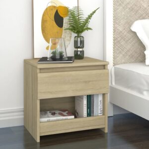 Elegant Sonoma Oak Bedside Cabinet Engineered Wood Nightstand with Drawer