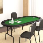 Folding Poker Table Casino  Cup Holders Padded Rim Green Felt Top for 10