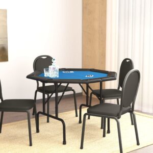 Folding Poker Table for 8 Players with Cup Holders Blue Felt Top Casino Game