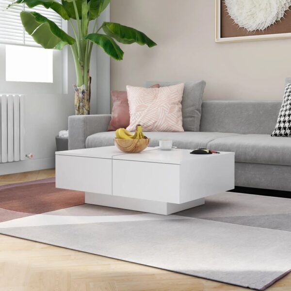 Modern White Coffee Table Rectangular Living Room Furniture Easy Assembly