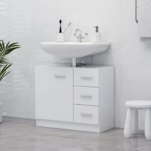 Chic White Engineered Wood Bathroom Sink Cabinet Storage Organizer with Drawers