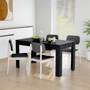 Elegant Black Dining Table Engineered Wood Simple Design Sturdy Easy Clean