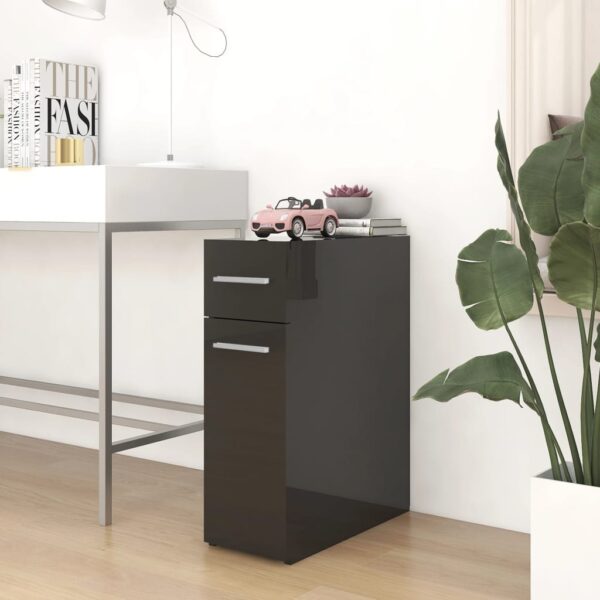 Chic High Gloss Black Apothecary Cabinet Engineered Wood Storage Organizer