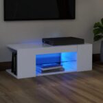 Modern White TV Stand Cabinet with RGB LED Lighting High Gloss Media Console