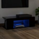 Modern Black TV Stand Cabinet with RGB LED Lighting Spacious Media Storage