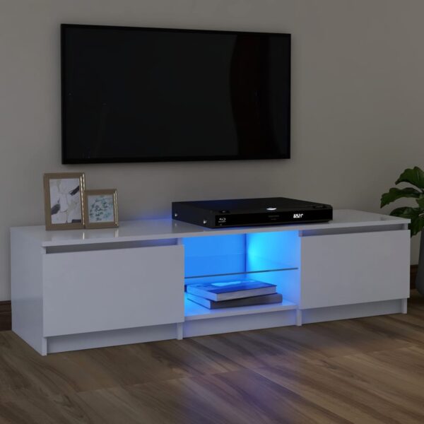 Modern White TV Stand Cabinet with RGB LED Lighting High Gloss Media Console