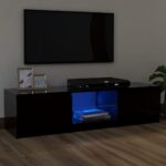 Modern Black TV Stand Cabinet with RGB LED Lighting High Gloss Media Console