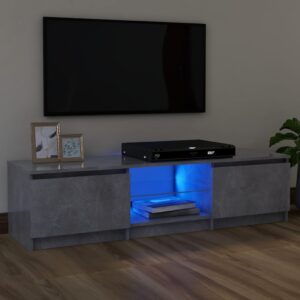 Modern Concrete Grey TV Stand Cabinet with RGB LED Lighting and Glass Shelf